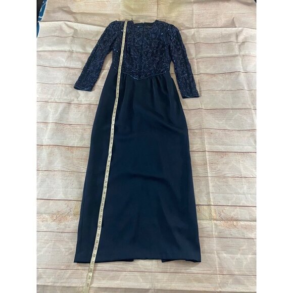 Vintage Ted Lapidus Paris Women's Blue Long Sleeve Sequin Dress - 10 - Picture 6 of 16